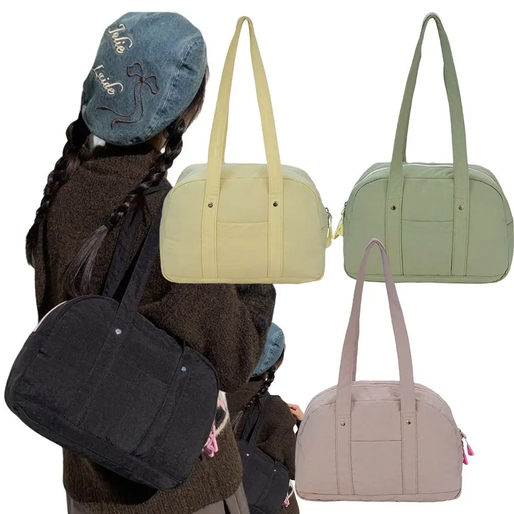 Lightweight Shoulder Bag Double Shoulder Straps Zipper Closure Bowling Bag Inner Pocket Sporty Casual Style Underarm Bag Women