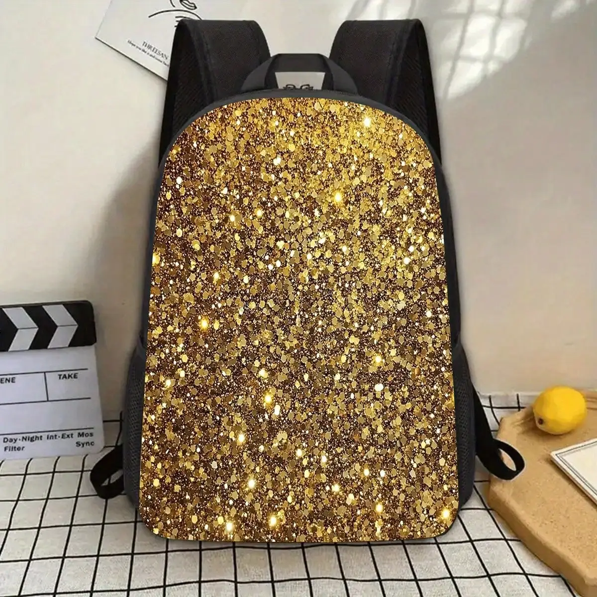 

Gold Glitter Backpack - 17inch Large Capacity Laptop And Water Bottle Bag With Adjustable Shoulder Strap, Lightweight An