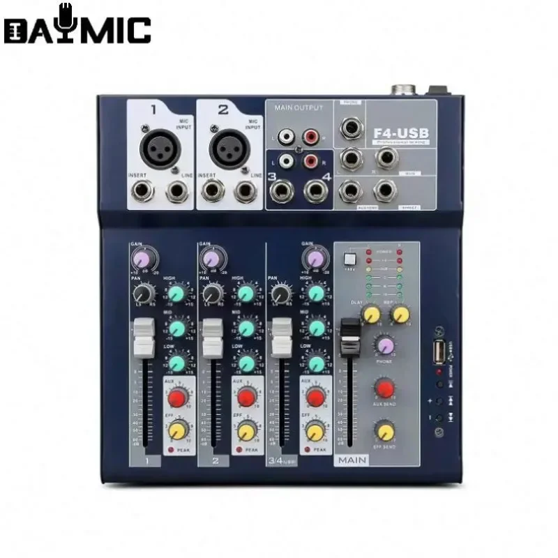 BT USB sound card mixer Mini professional 4 channels audio mixer PC for power amplifier Mixing Stage mixing console