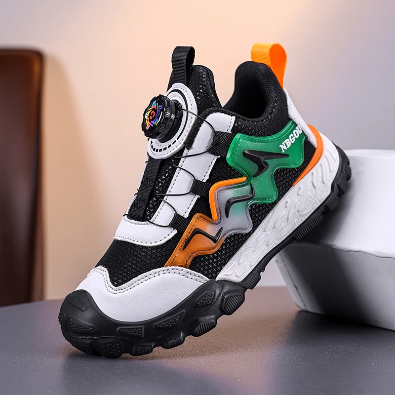 

Модные оригинальные детские кроссовки на противоскользящей платформе, дышащие молодежные повседневные кроссовки с вращающейся пряжкой, дизайнерская детская спортивная обувь