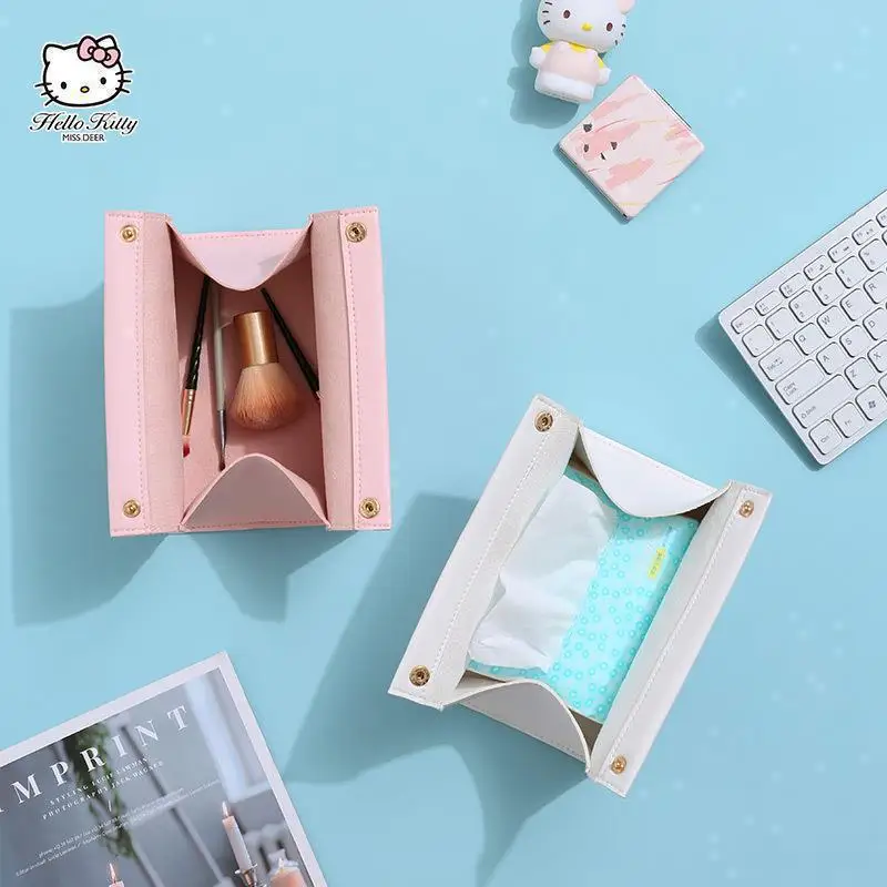 Hello Kitty Portable Car Tissue Box Cute Cartoon Makeup Bag for Women Creative Drawstring Paper Box