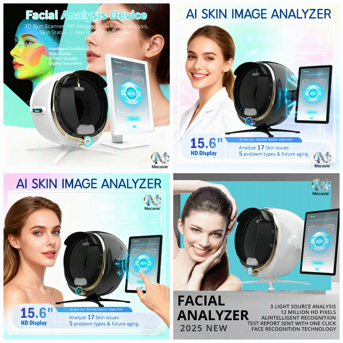 8‑in‑1 AI Skin Analyzer,High‑Pixel Detector Multi‑Light Source Check Texture Spots Wrinkles,Multilingual Device For Salon Spa
