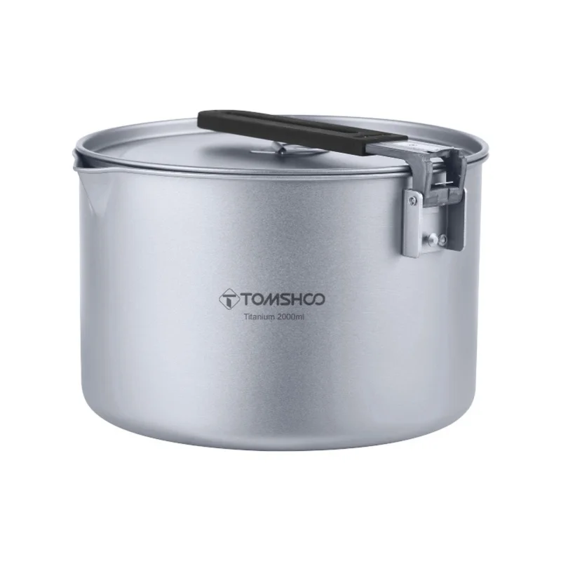 Portable 2L Camping Soup Pot With Lid Collapsible Handle Outdoor Titanium Cooking Stock Pot Backpacking Cookware Universal Fit