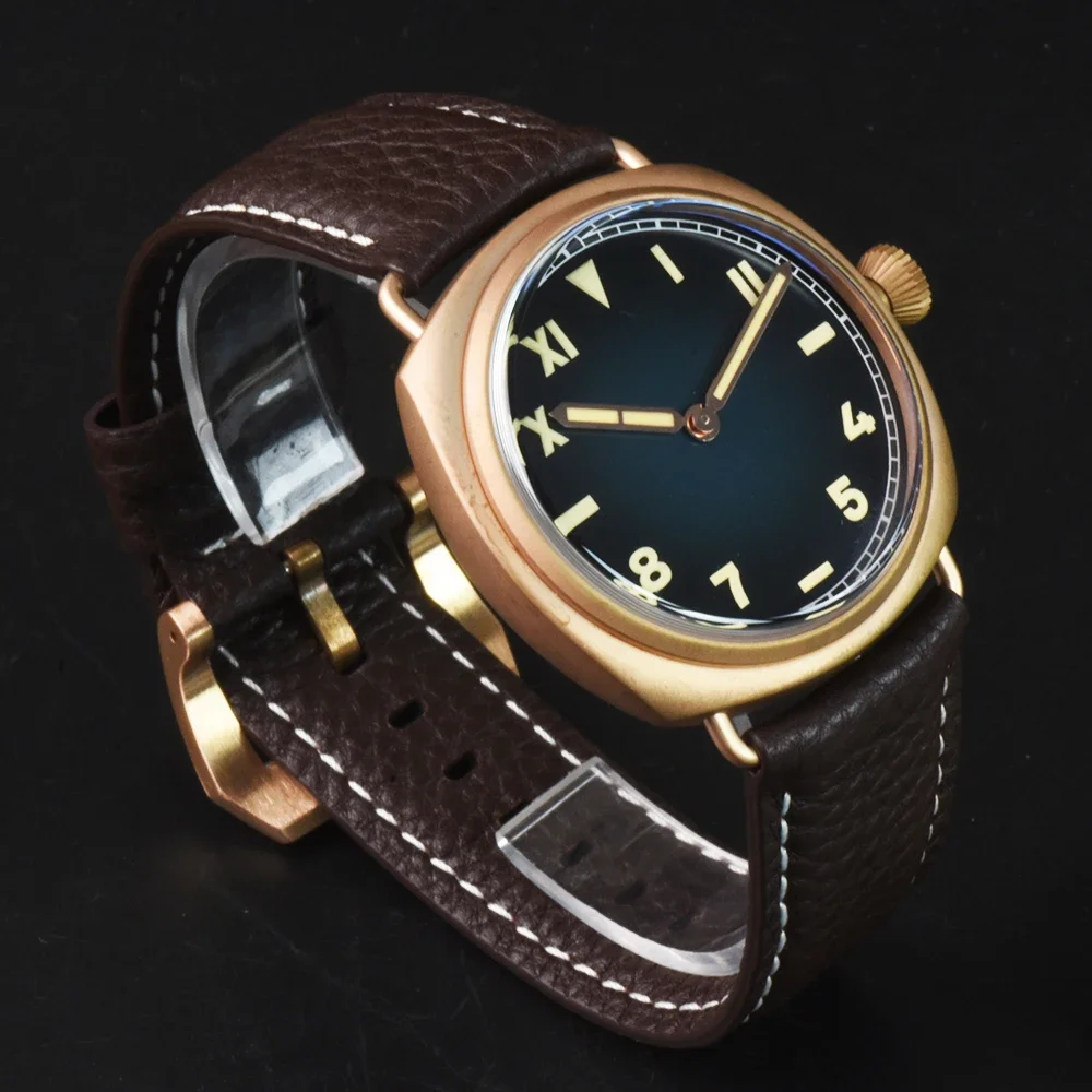 Hruodland الصلبة البرونزية الكوارتز الرجال الساعات 20ATM مقاوم للماء روندا 502 Mov't 2 الأيدي تصميم بسيط الياقوت كريستال ساعة اليد الرجال