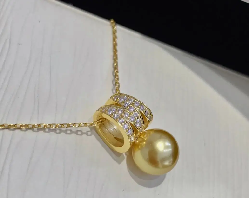 gorgeous 11-12mm 12-13mm south sea perfect round gold white  pearl pendant 925s