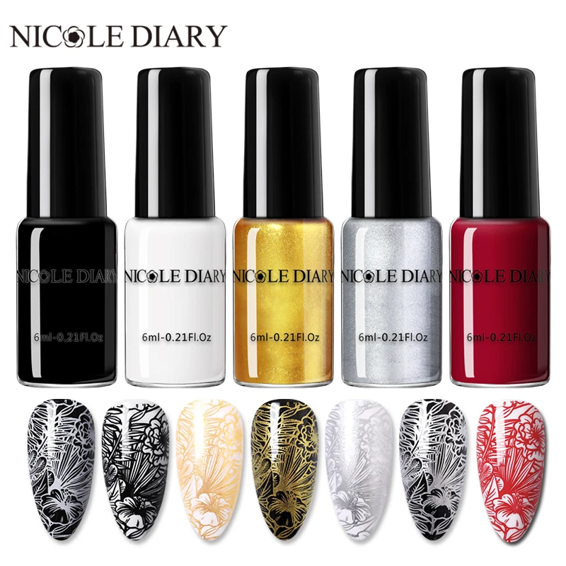 

NICOLE DIARY 6ml Stamping Nail Polish Black White Silver Nail Art Printing Varnish Stamp for Nails Hybrid Nail Polish Lacquers