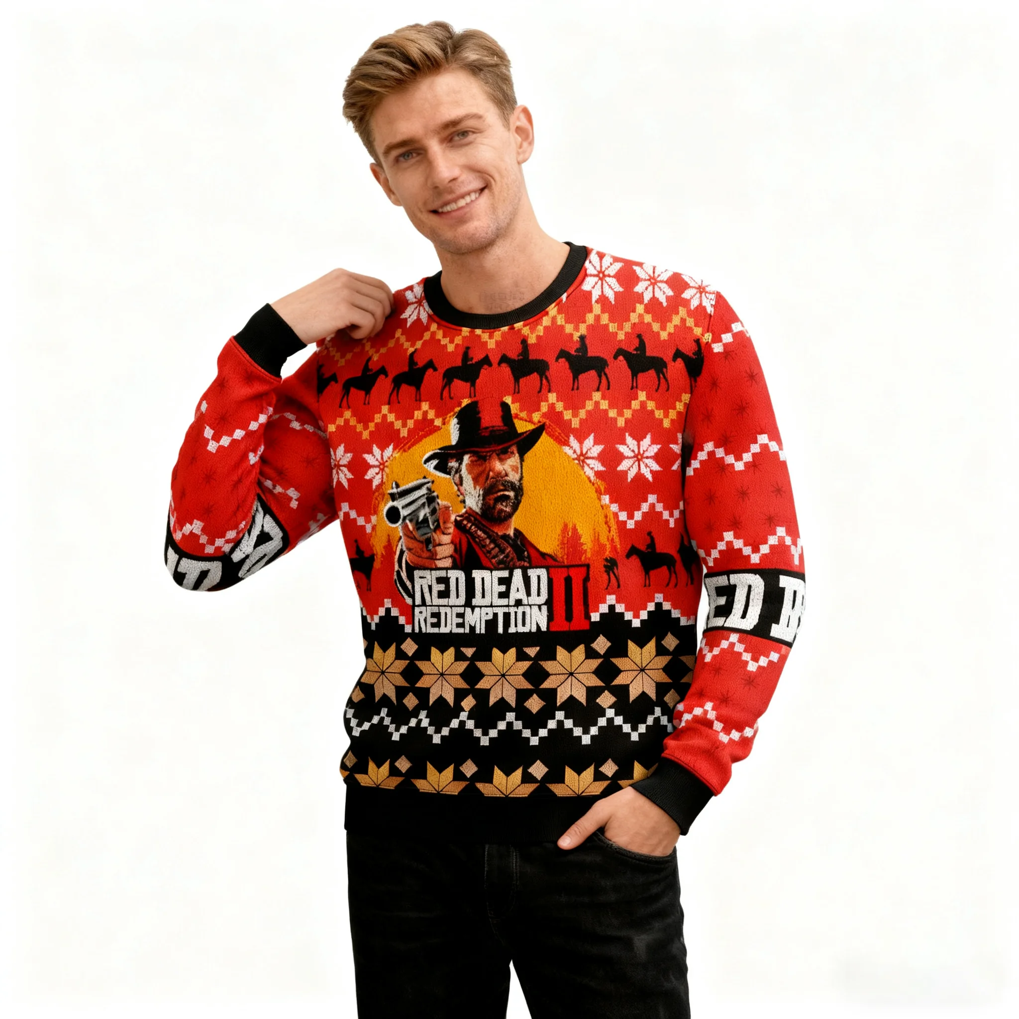 Christmas Ugly Sweater Winter Men's Sweater Arthur Morgan Style Round Neck Design Street Wilderness Style Loose Casual Top Thief