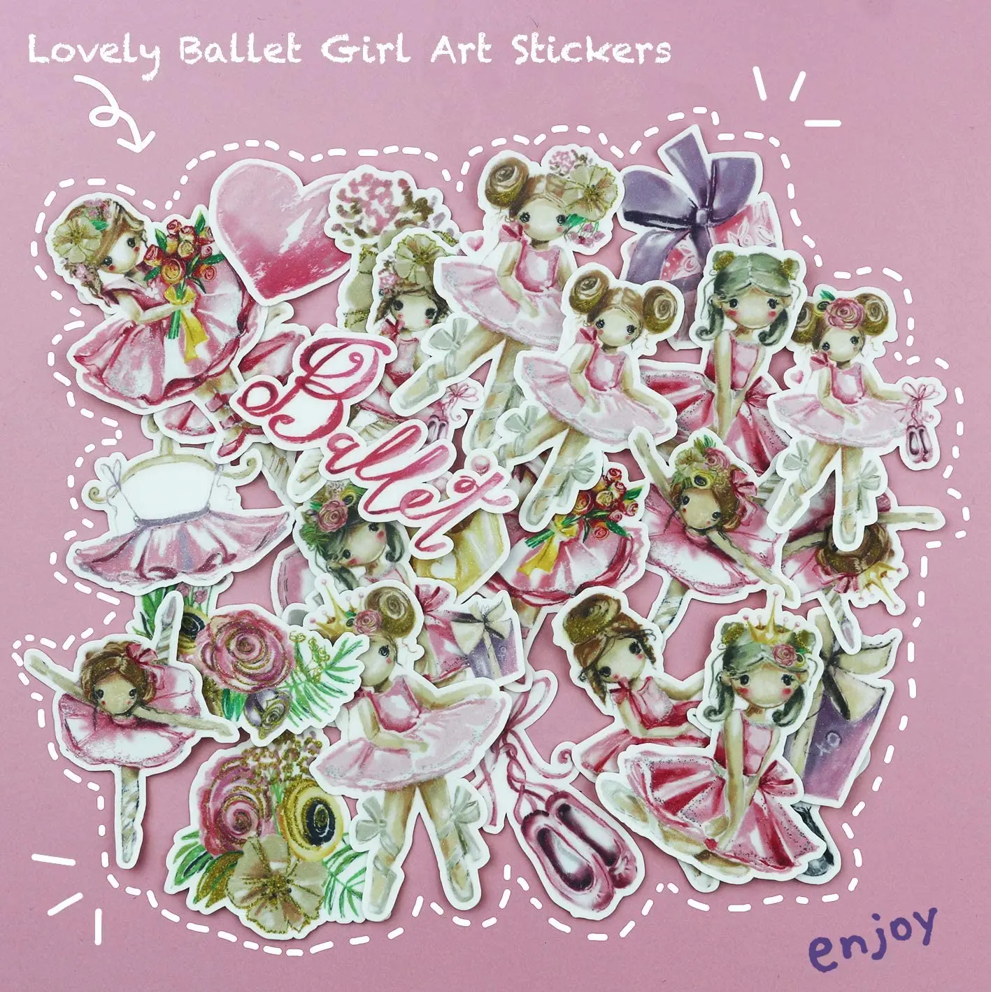 Trendy 27pcs Lovely Ballet Girl Art Stickers Kawaii DIY Decals for Water Bottles, Phone Cases, Journals, Scrapbook, Planners