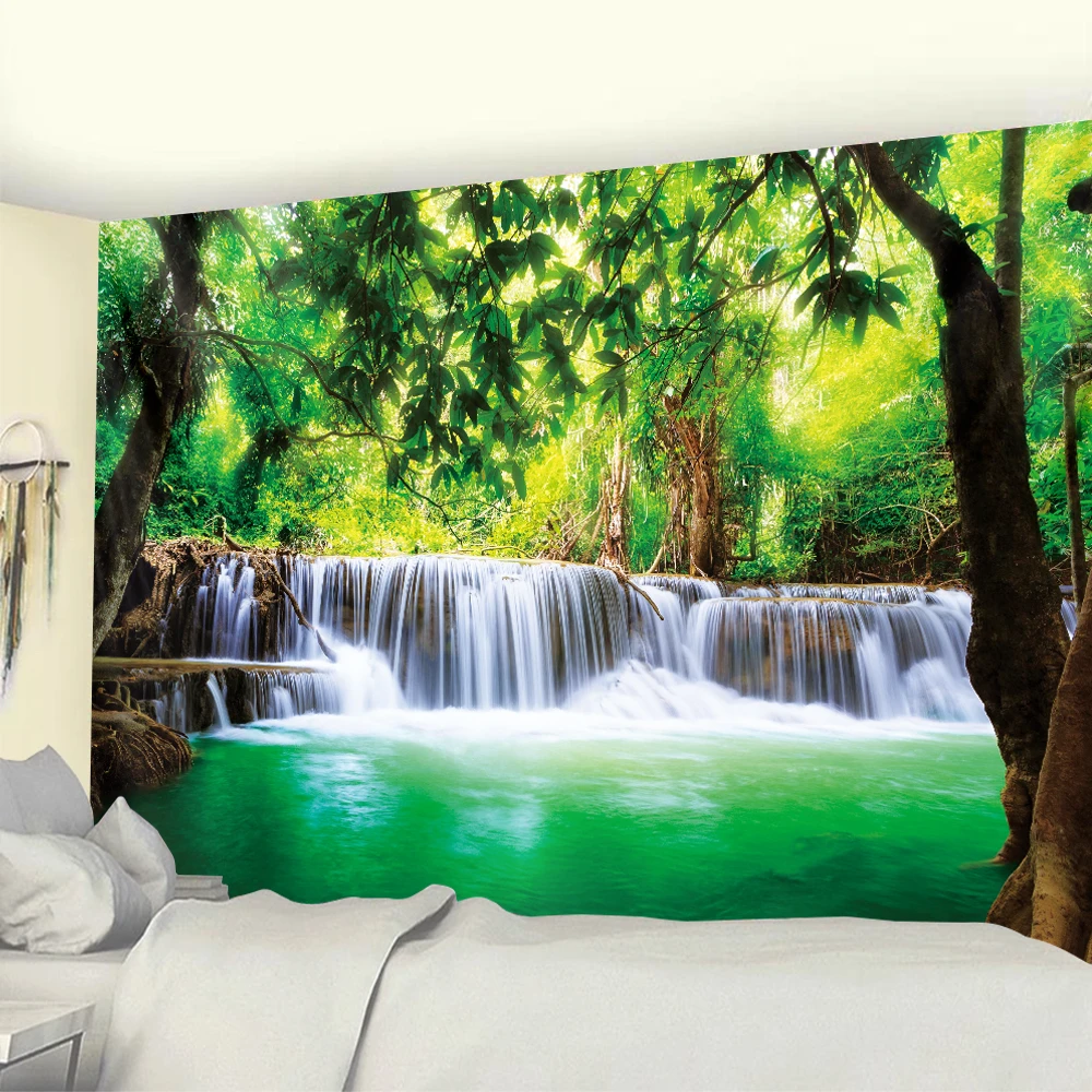 Waterfall Art Tapestry Forest Printed Large Wall Tapestries   Poster Living Room Bedroom Decoration Curtain Blanket Tapiz