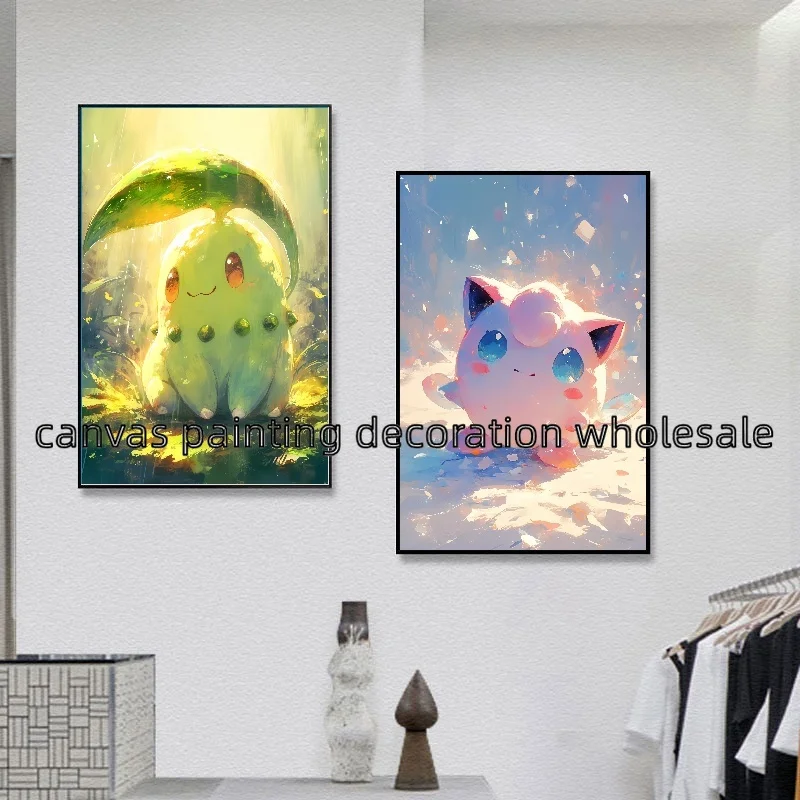 Kryty plac zabaw dla dzieci Wall Art Anime Pokemon plakat postać Pikachu Gengar Mewtwo akwarela obraz na płótnie prezent