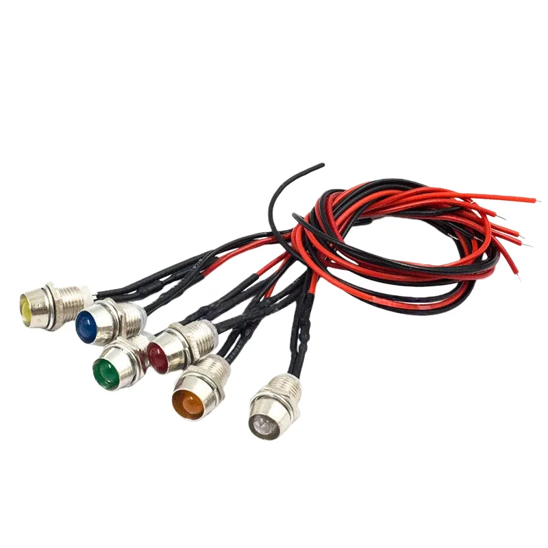1-10pcs 8mm Metal Indicator Light Strip with Cable Connector Power Working Signal LED Waterproof Indicator Light 5V 12V 24V