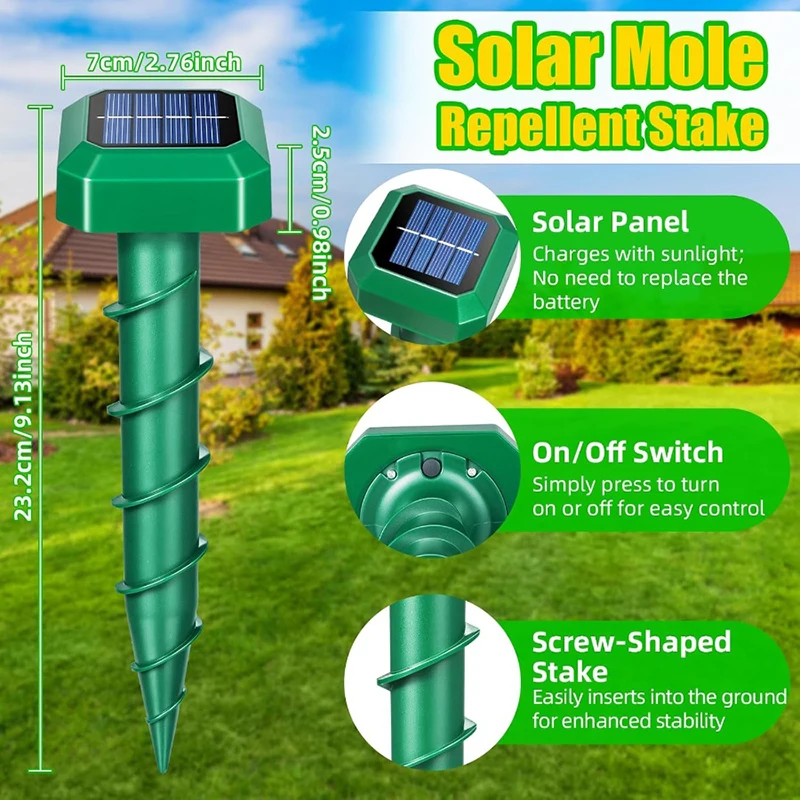 Upgraded Solar Ground Spike Mosquito Killer & Rodent Repeller Vibration & Ultrasonic Auto Night Light IP44for Yard Garden Farm image 3