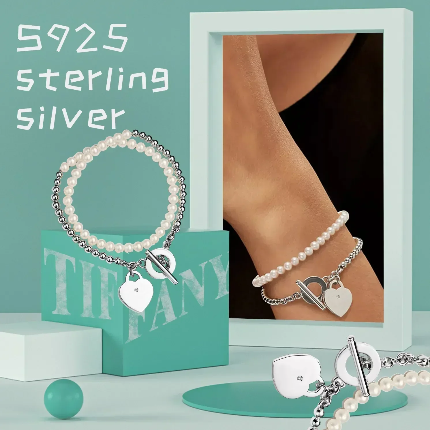 

S925 Silver Stacked Pearl Double-Layer Bracelet - Luxe Jewelry for Banquets