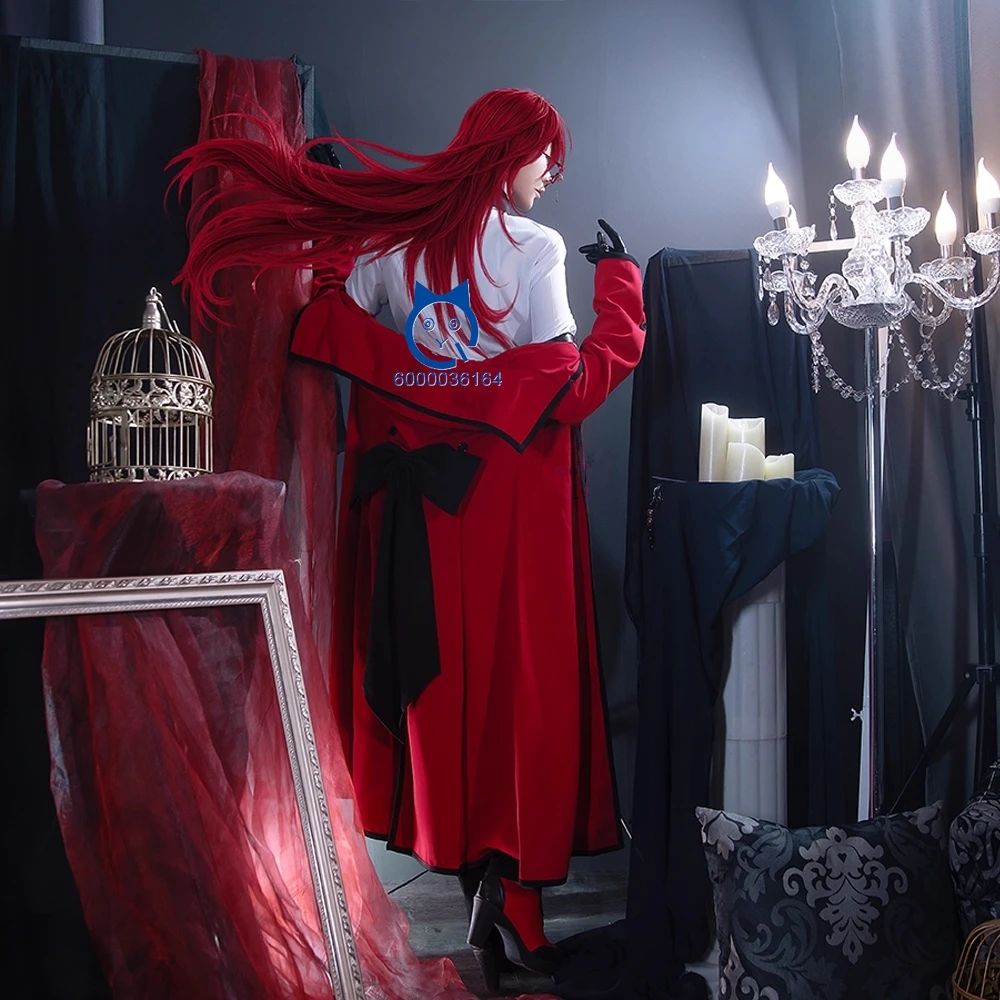 Hot Black Butler Cosplay Costume Anime Grell Sutcliff Role Playing Red Uniform Outfit Men Comic Con Halloween Party Suits Wig view 2