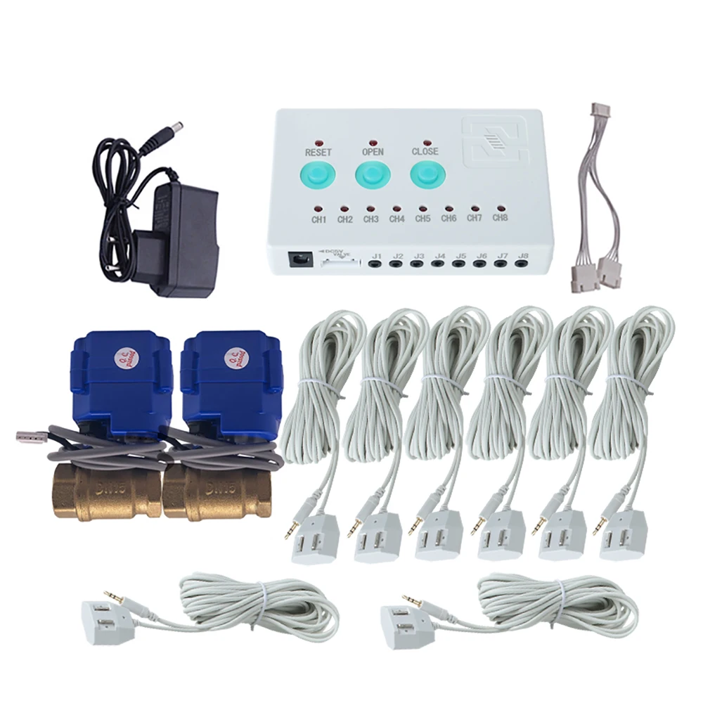 

Smart Home Wired Water Leak Detection System, Automatic Shutoff Brass Valve (DN15/DN20/DN25) with 6m Water Sensor –Flood Protect