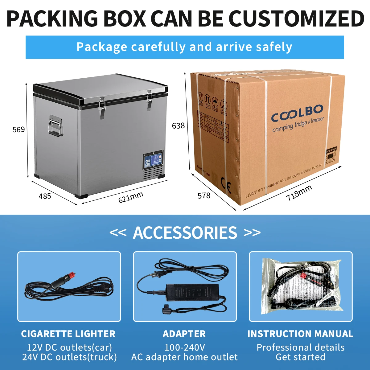 WAYCOOL BCD60 60L -20-+10C AC DC Portable Compressor Refrigerator Car Freezer Metal Car Fridge