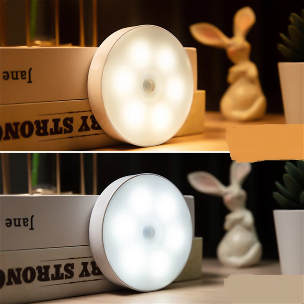 

USB Rechargeable Motion Sensor Light Round Wireless LED Puck Light Kitchen Cabinet Lighting Motion Sensor Lamp Night Light