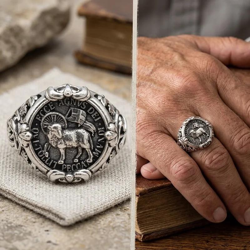 Buy 3 Get 1 Free Highly Recommend 10.9g Stainless Steel Lamb of God Agnus Dei Christian Rings Many Sizes SheCrown