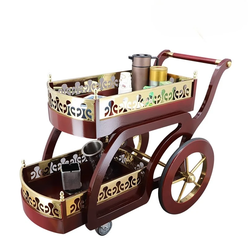 Indoor furniture New Chinese-style wine cart tea cart restaurant home commercial hotel mobile food delivery  hand