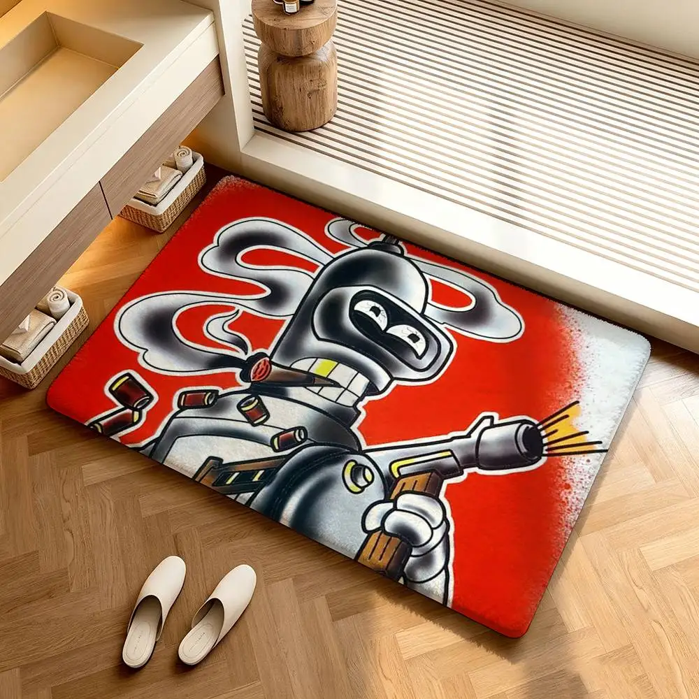 F-Futurama B-Bender Wooden  Shower Room Absorbent Small Floor Mat Soft Comfortable Decorative Foot Mat