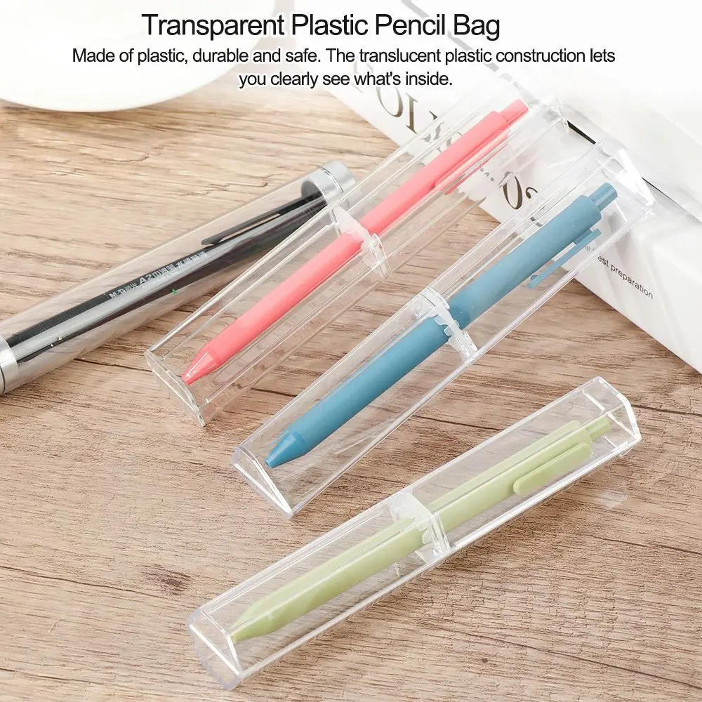 Plastic Transparante Effen Kleur Kantoorbenodigdheden Schoolpen Box Pen Opbergdoos