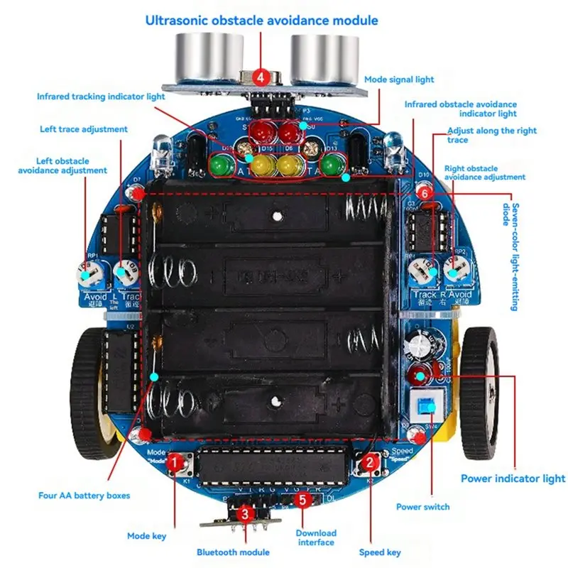 M51K-Diy Car Kit 51 MCU Smart Car Ultrasonic Obstacle Avoidance Tracking Ranging Robot Programming Car Kit