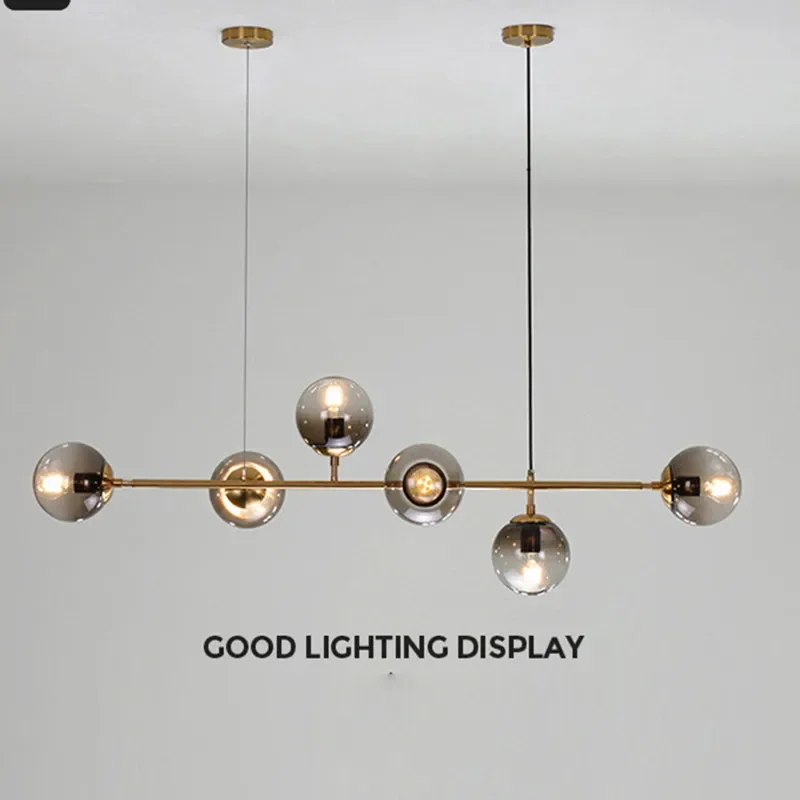 Nordic Art Strip Glass Pendant Light Modern Model Room Kitchen Island Glass Ball LOFT Bronze Black Chandelier Hanging Lamp