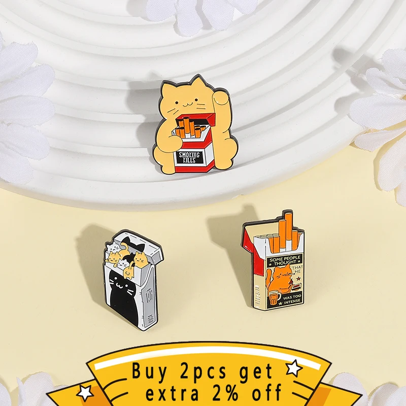kitten cigarette case Funny Cigarette Box Kitten Enamel Pins Smoking Kills Slogan Brooch Backpack  Clothes Decorative Lapel Badge Jewelry For Friends