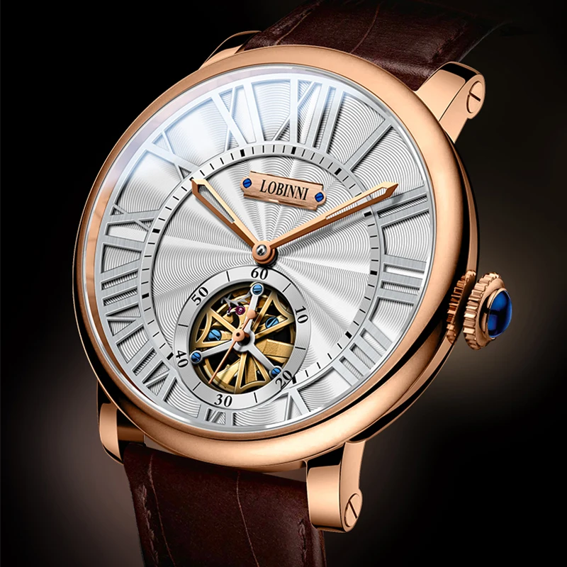 

LOBINNI New Arrival Men's JHB29 Mechanical Watch Skeleton Type Genuine Leather 42mm Sapphire Crystal Glass Automatic Watches