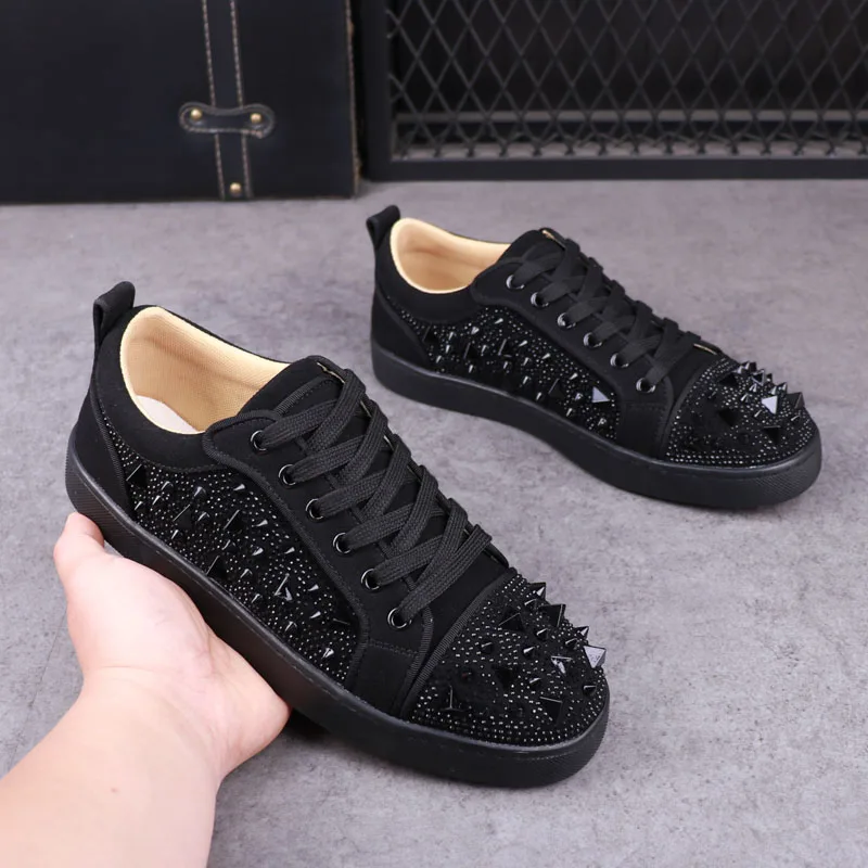 men's fashion punk rock dress rivets shoes lace-up original leather flats shoe brand designer sneakers personality footwear male