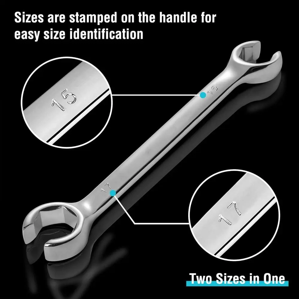 Hand Tool 8-19mm Flare Nut Wrench Double Head Open Ring Brake Line Wrench Mirror Finish Double Head Spanner Car Repair