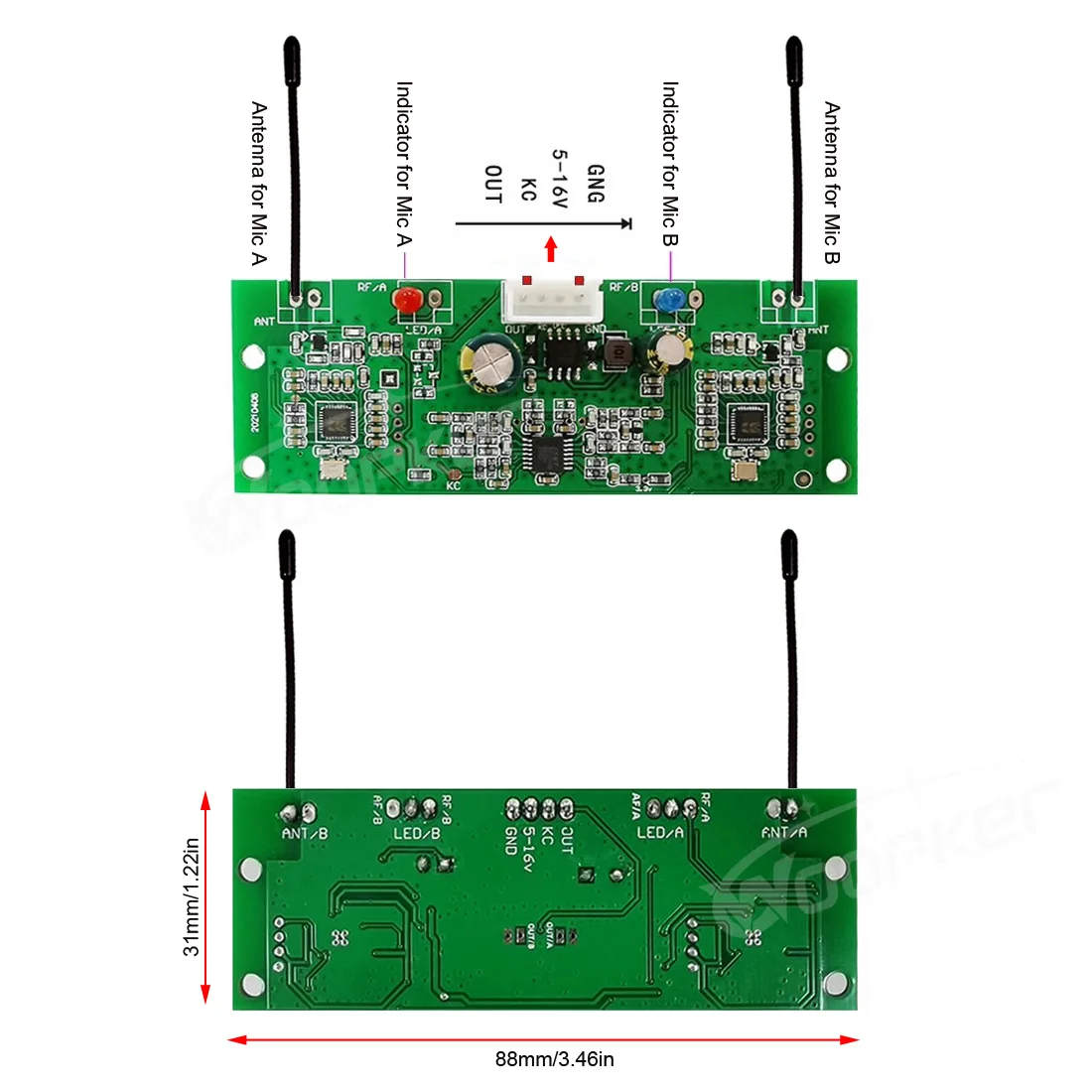 Woopker Uhf Dynamic Mic w929 Wireless Microphone Kit for Karaoke Amplifiers and Parties with Transmitter Receiver Module