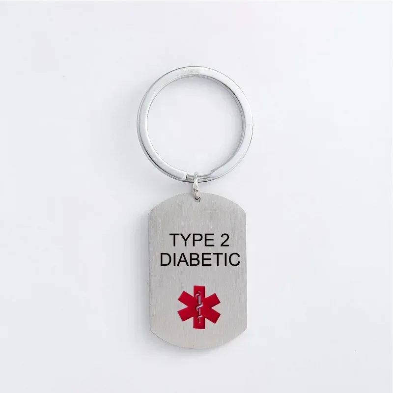 Stainless Steel Dog Tag Key Chain Medical Alert ID TYPE 1 DIABETES KeyChains for Men Woman Accessories