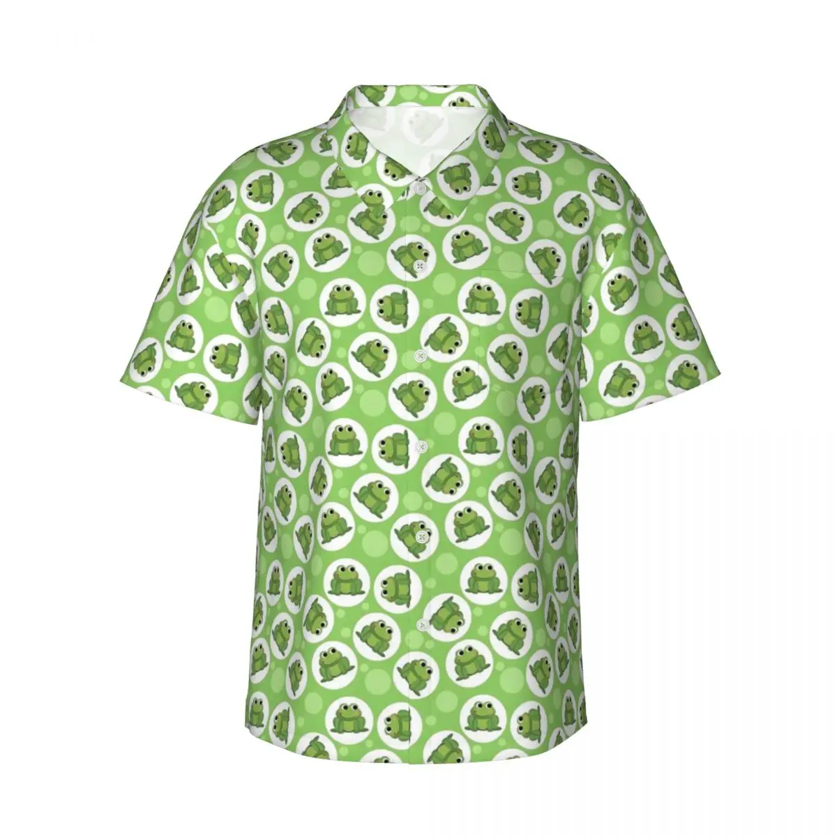 

Hawaiian Shirt Beach Green Frog Print Blouses Cute Animal Loose Casual Shirts Man Short Sleeves Korean Fashion Tops