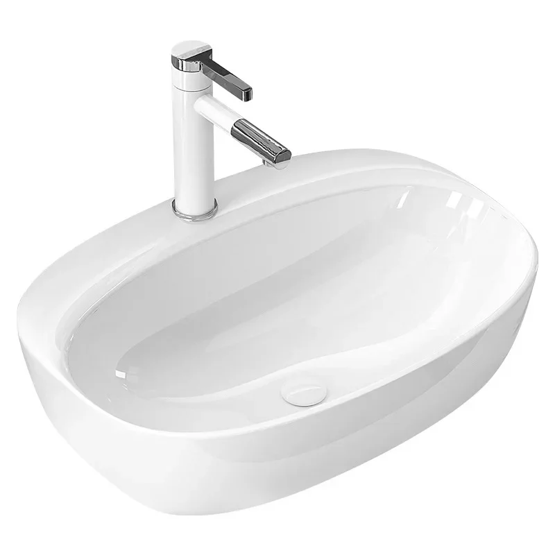 Washbasin, ceramic countertop basin, rectangular oval washbasin, washbasin, pure white washbasin