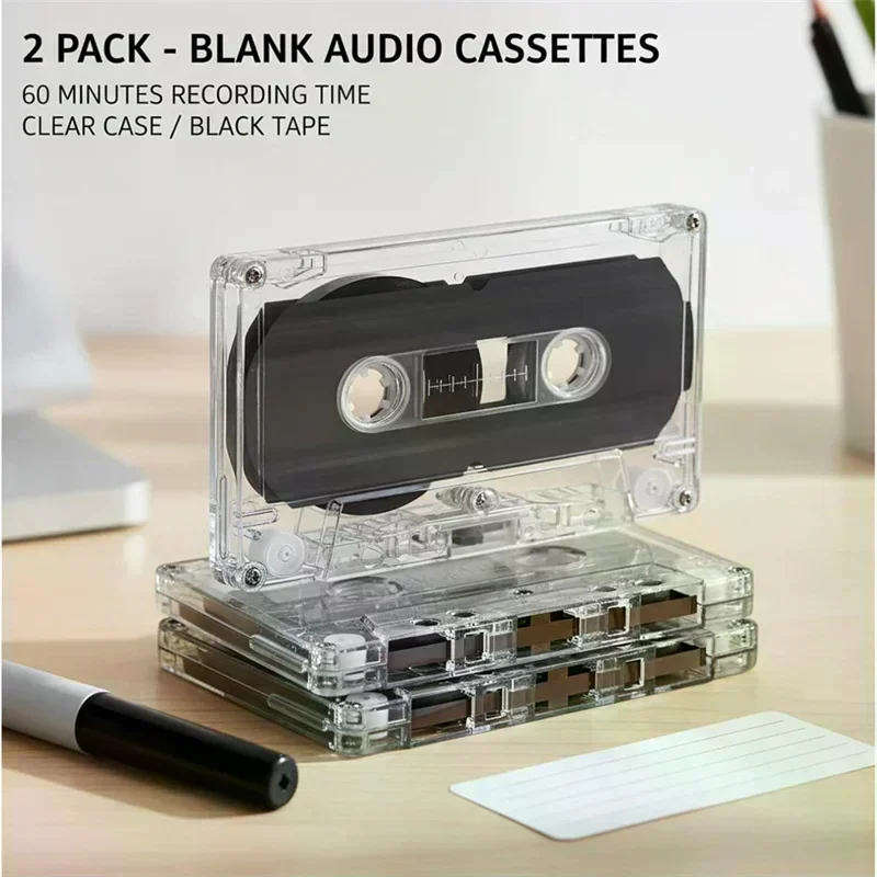 2Pcs Blank Cassette Tapes 60-Minute Durable Audio Recording Retro Design For Teaching Diy Party Messages Speech Music Storage