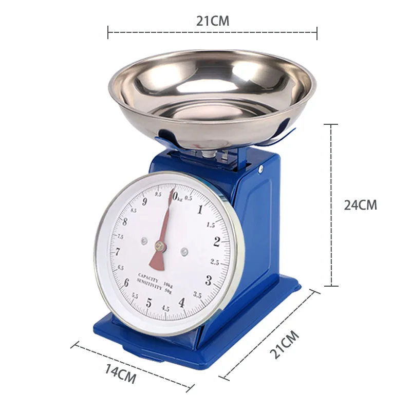 

Механические весы из нержавеющей стали, 10 кг со съемным подносом, механические кухонные весы для еды, винтажные механические кухонные весы