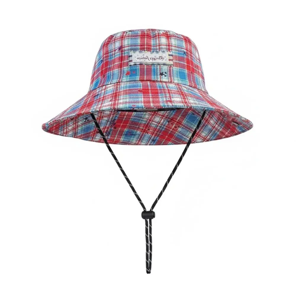 Fashion Sun-protective Fisherman Cap Breathable Big Brim Sun Hat Check Pattern Versatile Bucket Hat for Women