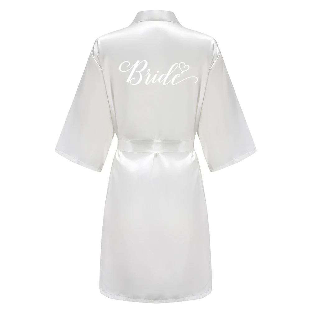 Immagine 3: Kimono corto da donna in raso azzurro per sposa e damigella d'onore con lettera bianca, abiti da festa di nozze