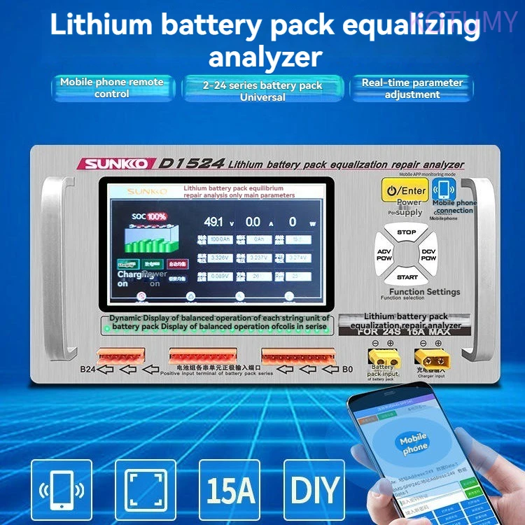 Smart Lithium Battery Balancer & Analyzer for EVs - Voltage Difference Detection, Cell Repair, Charge/Discharge Current Tester