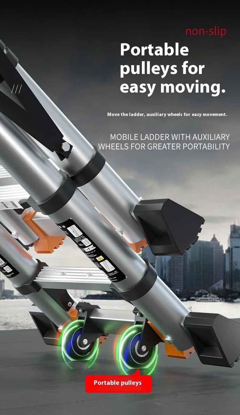 سلم متعرج سميك من سبائك الألومنيوم سلم متداخل الأجزاء سلم هندسي منزلي متعدد الوظائف رفع داخلي