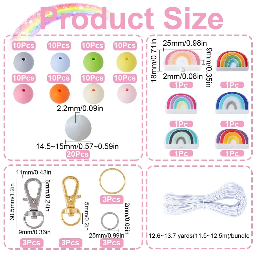 

DIY Rainbow Keychain Making Kit Including Beads Iron Split Key Rings Alloy Swivel Clasps Mixed Color 118Pcs/bag