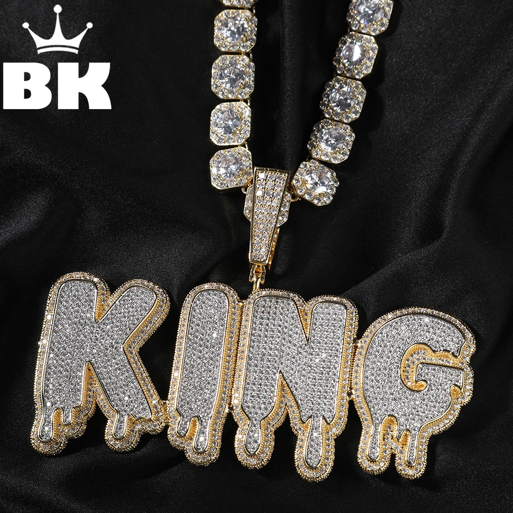 

Цепочка с подвеской в виде букв BLING KING, украшение в готическом стиле, двухцветное ожерелье с подвеской из крупных пузырей в форме капли воды с микрозакрепкой кубическим цирконием, Ювелирное Украшение в стиле хип-хоп