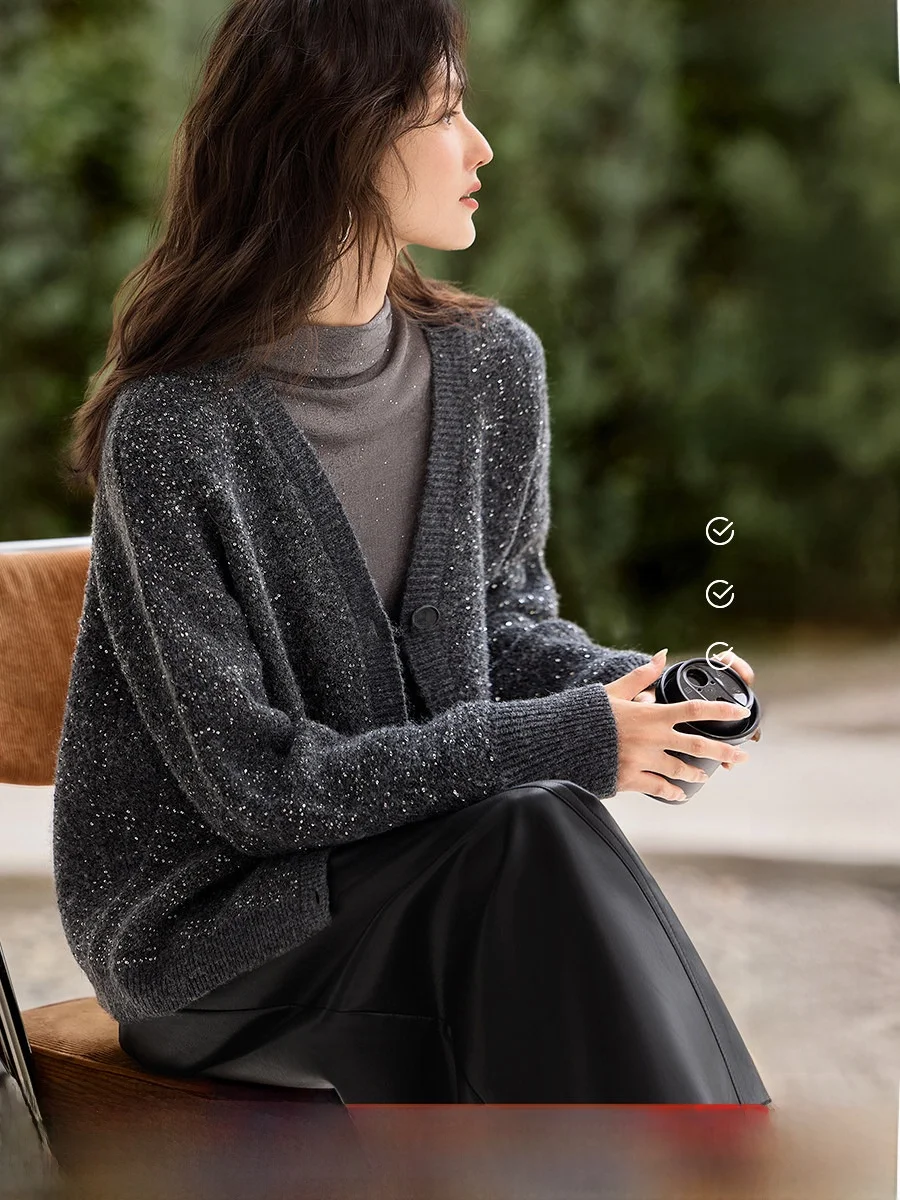 

Starry Night Loose Knitted Cardigan Women's Outerwear Fall Winter V-ne Button-up Warmth Casual Sle Polyester Wool...