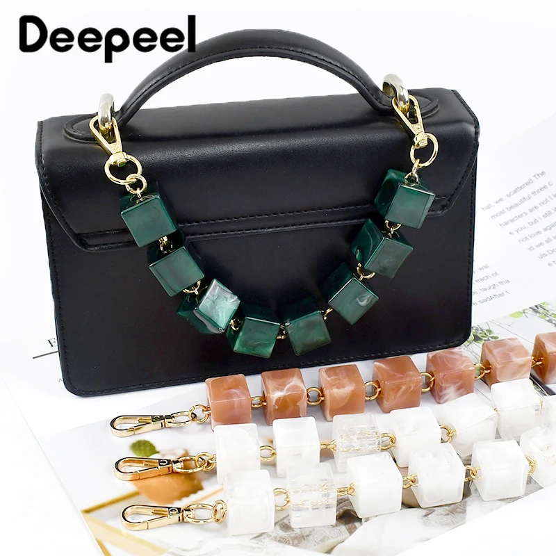 Deepeel 30/44cm Square Bead Handmade Bag Strap Resin Plastic Chain Purse Handbag Replacement Shoulder Straps DIY Accessories