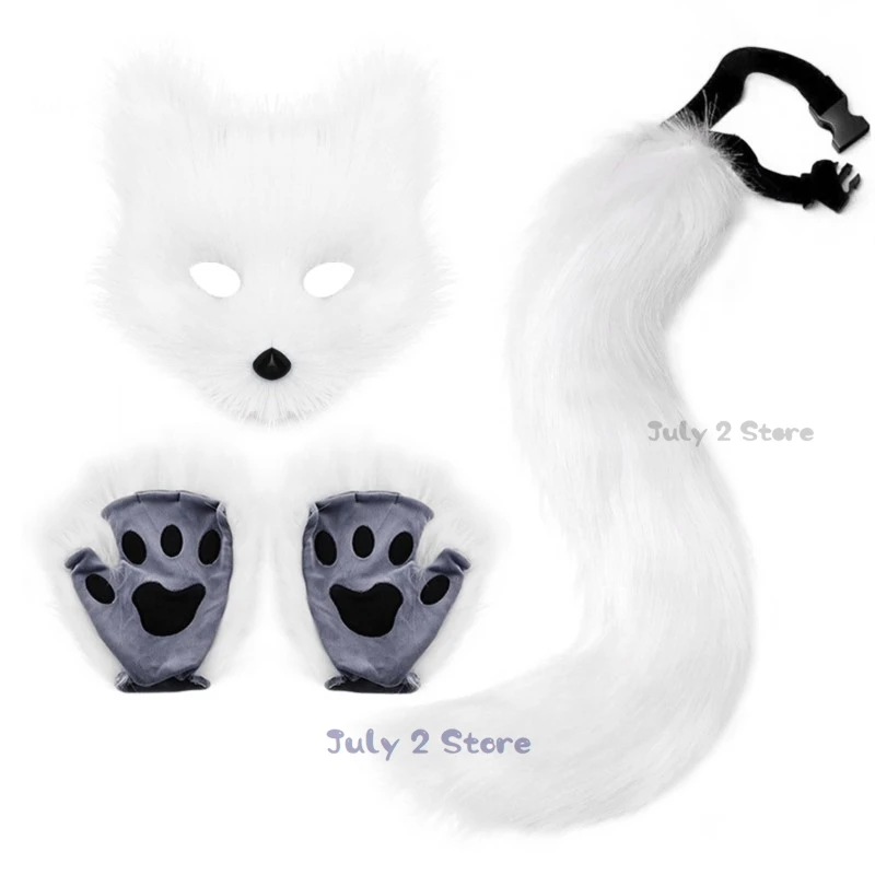 New Sexy Woman Cat Fox Cosplay Props Headband Tail Mask Headdress Plush Ears Tail Gloves Anime Lovely Lolita Cosplay Props Set