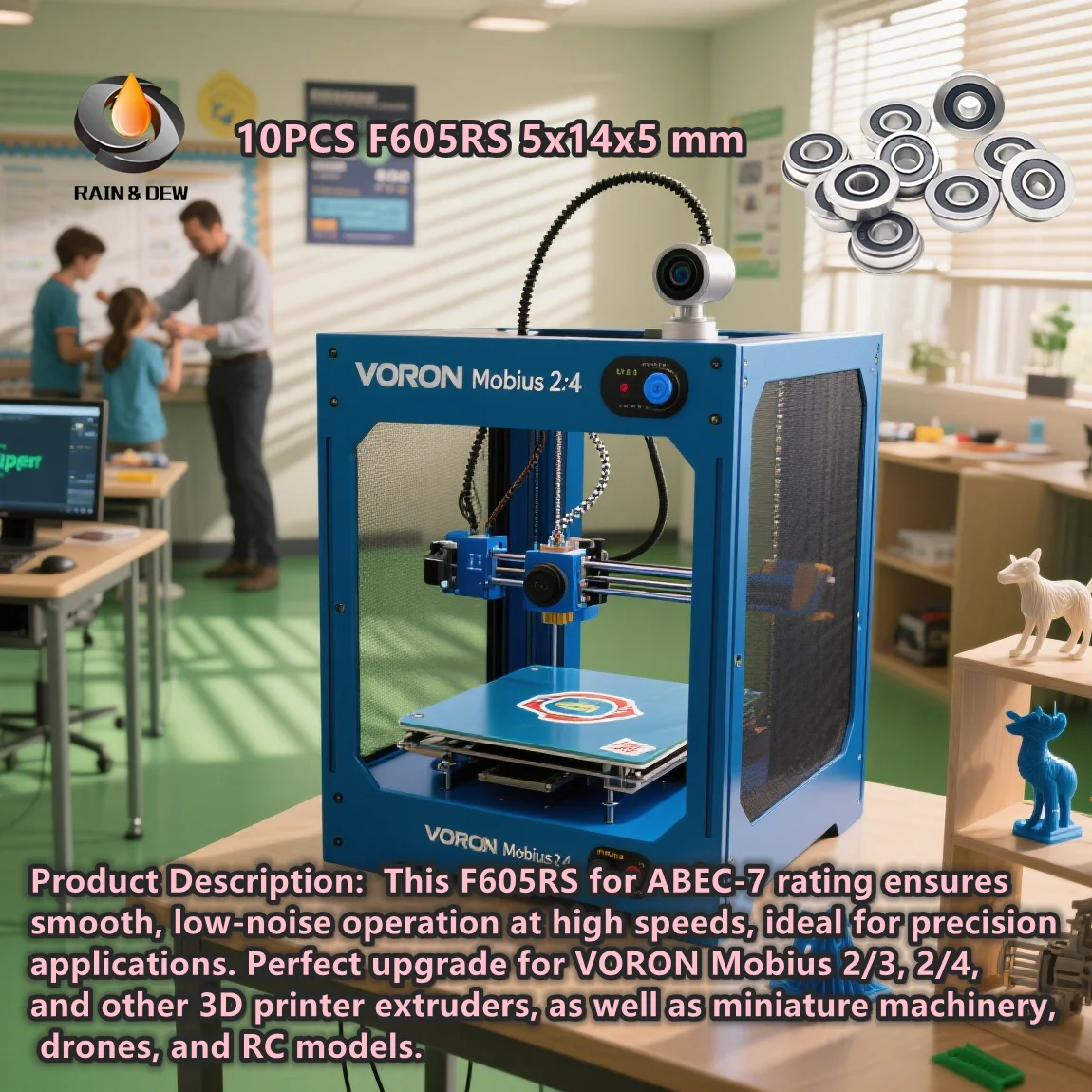 

Фланцевые шарикоподшипники F605RS 5x14x5 мм ABEC-7 с резиновым уплотнением из хромированной стали для VORON Mobius 2/3 2/4, экструдера 3D-принтера, радиоуправляемых моделей