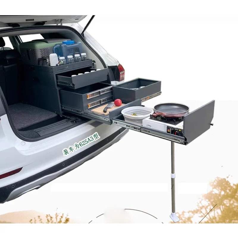 Porta-malas de carro, cozinha, acampamento, caixa telescópica, corpo largo, três camadas, caixa de armazenamento, carro, acampamento, organizador, acessórios