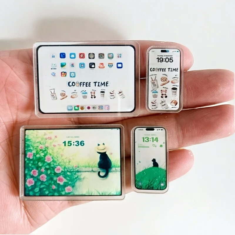 2Pcs Miniature Simulated Mobile Phone Tablet Set, For DIY Dollhouse Scene Simulation Decoration