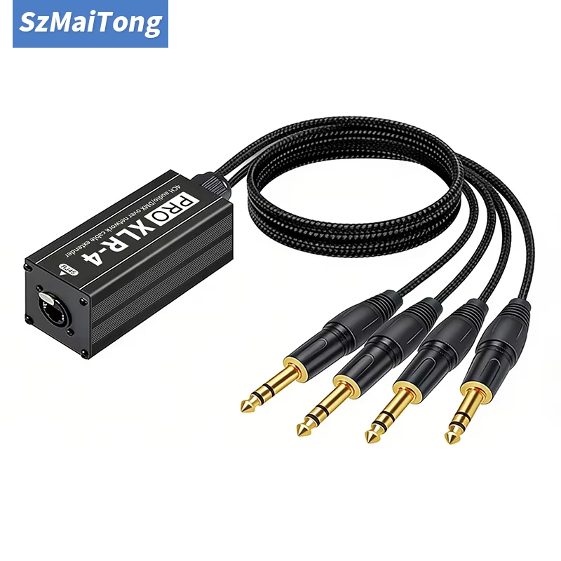 XLR to RJ45 4 Channel Audio Extender Metal Housing DMX512 Network Signal Extender for Live Stage Audio Recording Studio